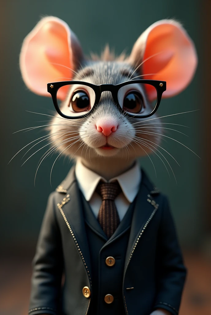 charming mouse, black glasses, suit, detailed face, photorealistic, 8k, hyper detailed, studio lighting, cinematic lighting, vibrant colors, intricate details, elegant, fashionable, cute, whimsical, fantasy, imaginative