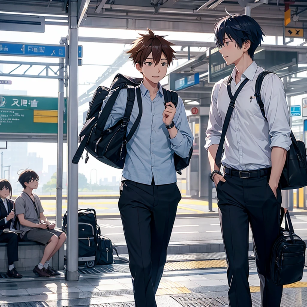 Mr. Sora returns from work and meets his best friend at the train station.