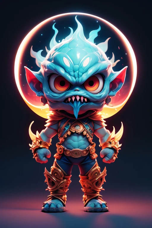 Create a monster image, a small, big-headed, baby monster.. The body is transparent and can be seen through. The image is sharp and detailed., with beautiful colors.. With arms, leg, eyes, mouth, พื้นหลังสีlegว