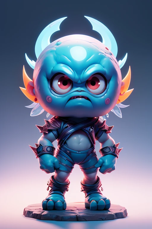 Create a monster image, a small, big-headed, baby monster.. The body is transparent and can be seen through. The image is sharp and detailed., with beautiful colors.. With arms, leg, eyes, mouth, พื้นหลังสีlegว