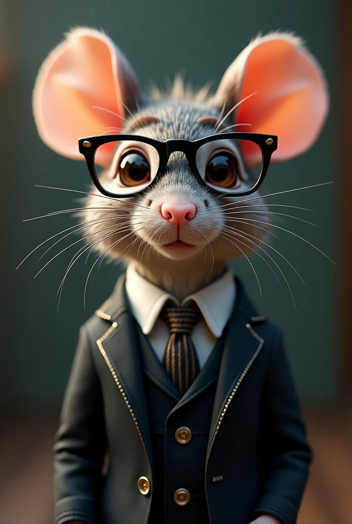 charming mouse, black glasses, suit, detailed face, photorealistic, 8k, hyper detailed, studio lighting, cinematic lighting, vibrant colors, intricate details, elegant, fashionable, cute, whimsical, fantasy, imaginative