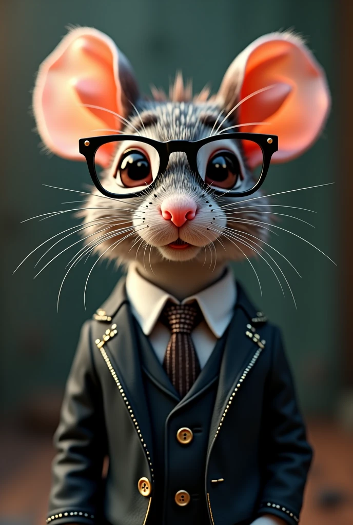 charming mouse, black glasses, suit, detailed face, photorealistic, 8k, hyper detailed, studio lighting, cinematic lighting, vibrant colors, intricate details, elegant, fashionable, cute, whimsical, fantasy, imaginative