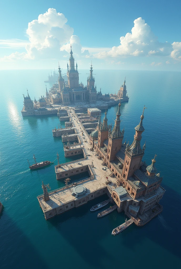 masterpiece,(Highest quality),Very detailed,A float port on the open sea、