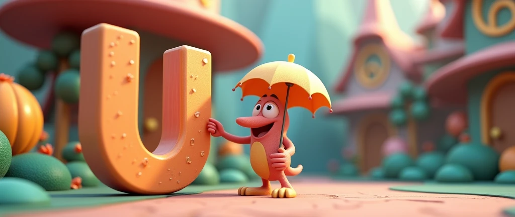 Create an animated image for alphabet U and an talking umbrella with animation 3D