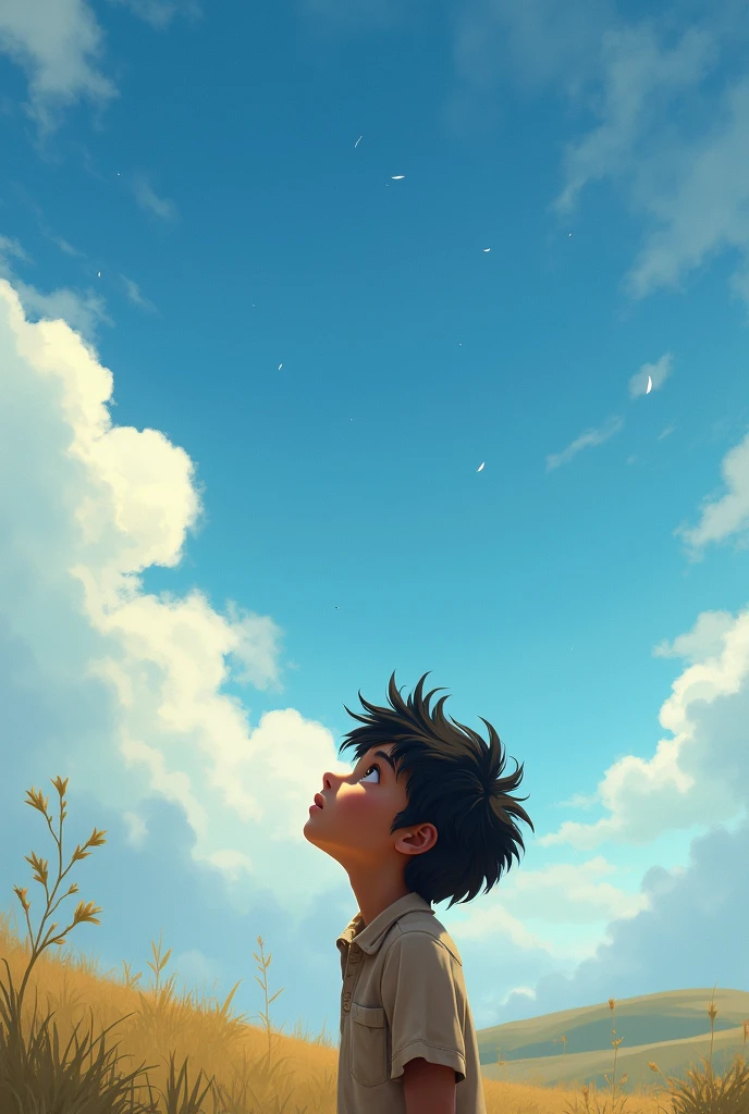 A boy who's name is Ayush looking at the sky