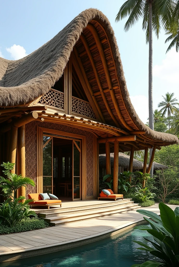 DRAWING Bali inspired biggest stucture pavilion thatched by cogon roof and philippine "amakan" with more curved bamboo structure