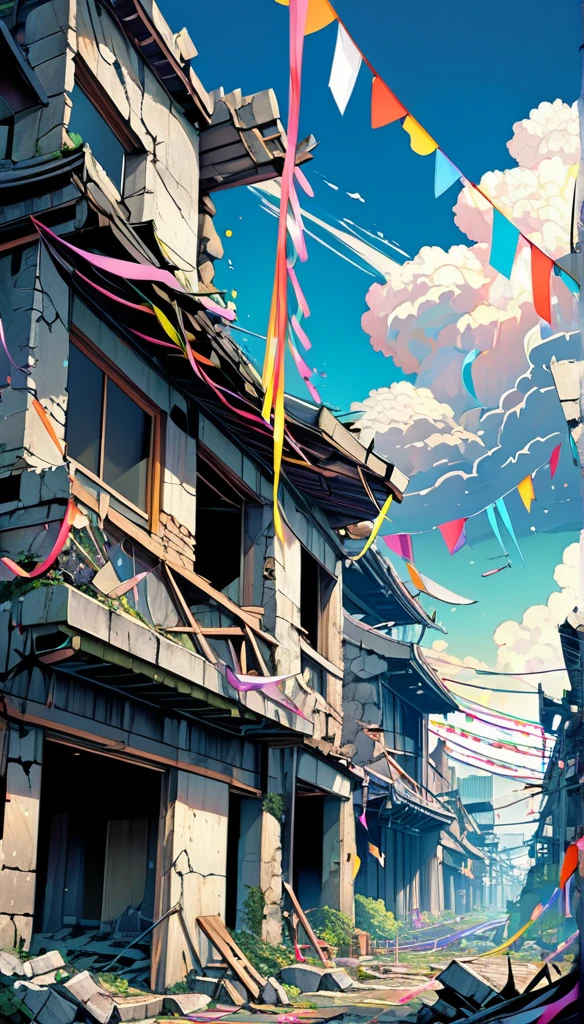 background、Japan cities、ruins、Beautiful sky、Streamers、Surreal、interesting