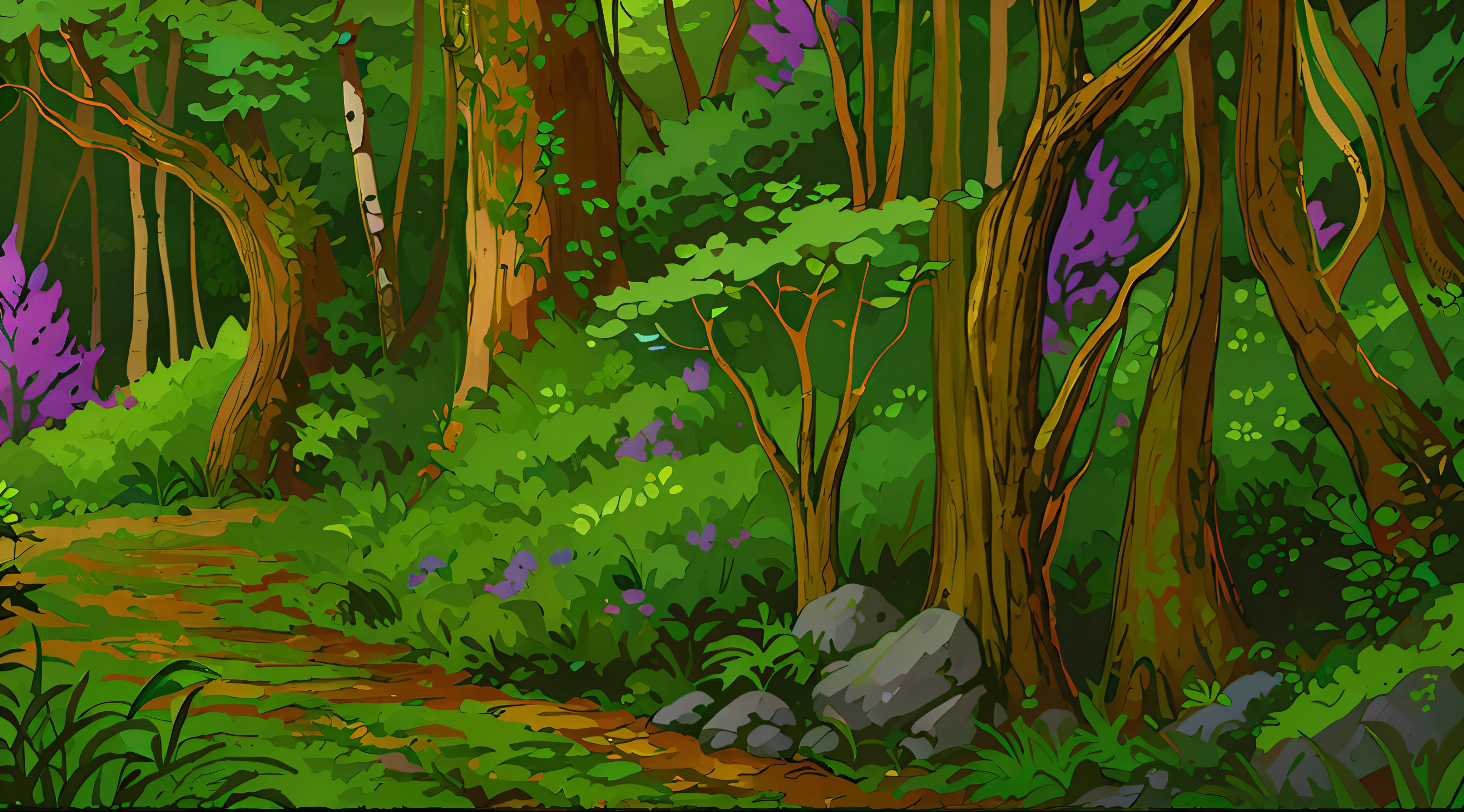 there is a painting of a path in the woods with flowers, deep forest on background, elf forest background, at lush forest background, forest backdrop, detailed forest background, in a background green forest, magical forest background, woodland background, magical forest backround, the background is lush jungle, forest background, forest drawing elegant, forest clearing landscape, fantasy forest background