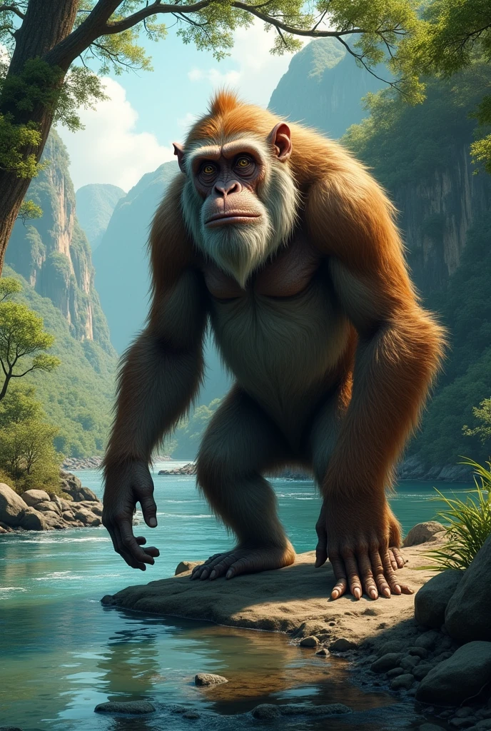 A big old monkey near a river bank