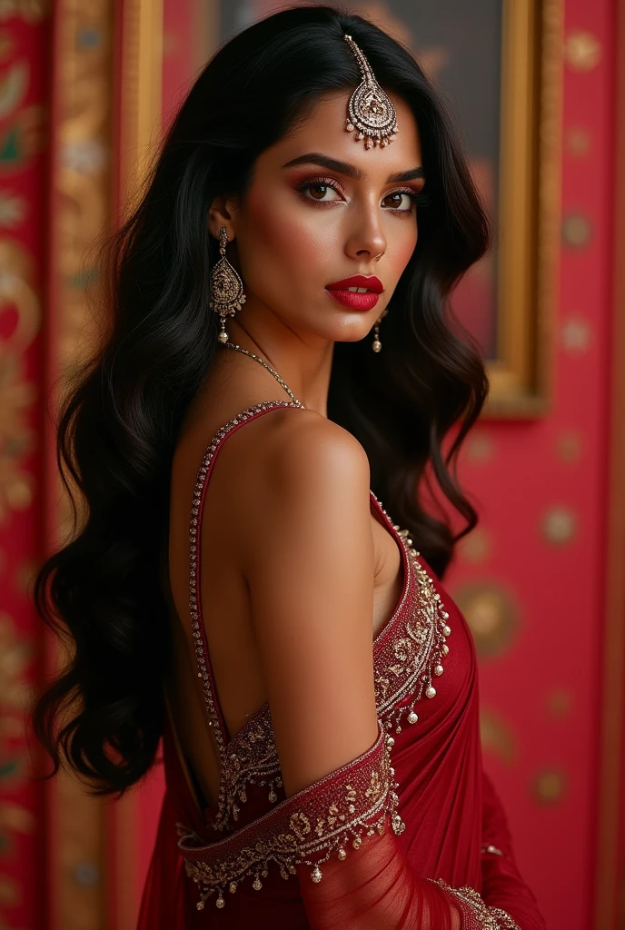 model that you want, hair colour , facial expressions, background , dress and Glamorous evening look Indian colour and one girl right look, left look ,back look , front look etc.