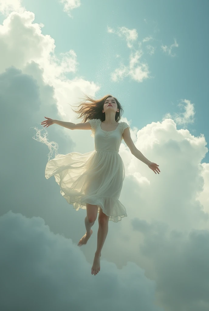 Woman in the clouds accidentally fell from the sky, detaching herself from her soul