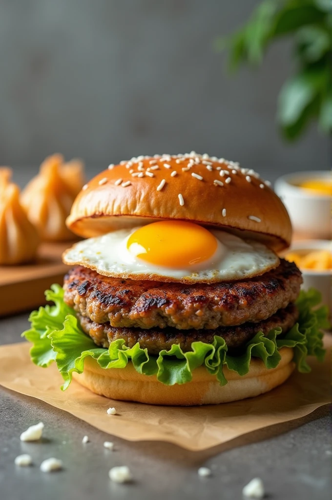 Burger with lettuce and egg add some siomai on the side