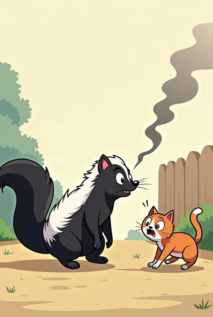 A Skunk Spraying Its Own Scent On A Cat That Is Animated 2d

