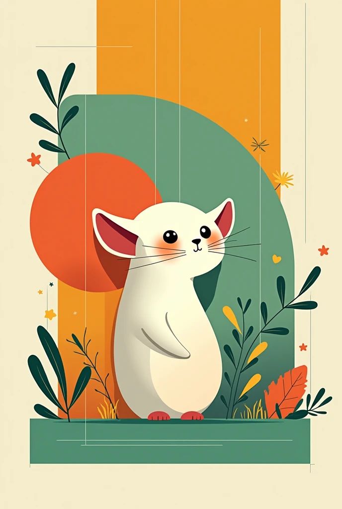Victor Nai's style, beautiful details,simple,modern,advanced,cute,Color blocking,flowers,Orange,light green,grid,line,illustration,vigor,pixar