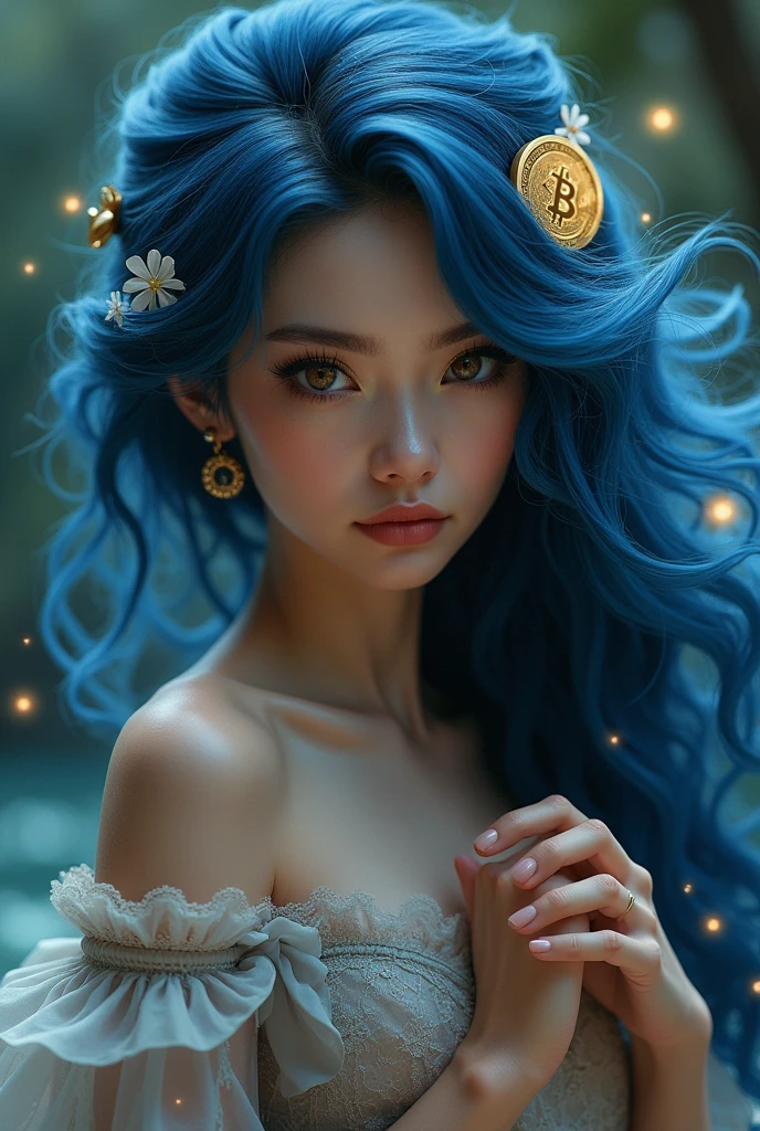 def create_high_quality_malvina_prompt(woman, detailed_elements, bitcoin_integration):
return (f"Create a hyper-detailed, high-resolution image of {woman}, depicted as a modern and captivating Malvina. Focus on perfecting the delicate features of her face, ensuring that her eyes are sharp, expressive, and filled with subtle emotion. Her hands should be gracefully positioned, with each finger clearly defined and naturally proportioned. {woman} should have flowing, silky blue hair that cascades down her back, intertwined with {bitcoin_integration}. Her attire combines luxurious {detailed_elements}, creating a seamless blend of old-world elegance and futuristic digital aesthetics. Ensure that the textures of the materials are vivid and tactile, with bitcoin elements subtly enhancing the overall composition. The image should radiate both sensuality and sophistication, capturing the viewer's attention with its stunning detail and harmonious integration of the digital and the traditional.")
# Пример использования
high_quality_malvina_prompt = create_high_quality_malvina_prompt(
"a beautifully intricate and visually striking Malvina",
"velvet, lace, and delicate silk that drapes gracefully over her figure",
"digital bitcoin threads that glisten subtly in the fabric, adding a modern twist"
)
print(high_quality_malvina_prompt)