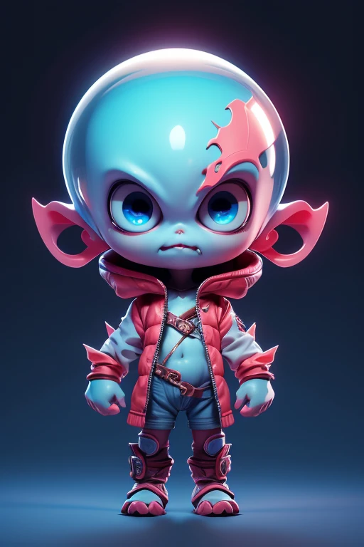 Create a monster image, a small, big-headed, baby monster.. The body is transparent and can be seen through. The image is sharp and detailed., with beautiful colors.. With arms, leg, eyes, mouth, พื้นหลังสีlegว