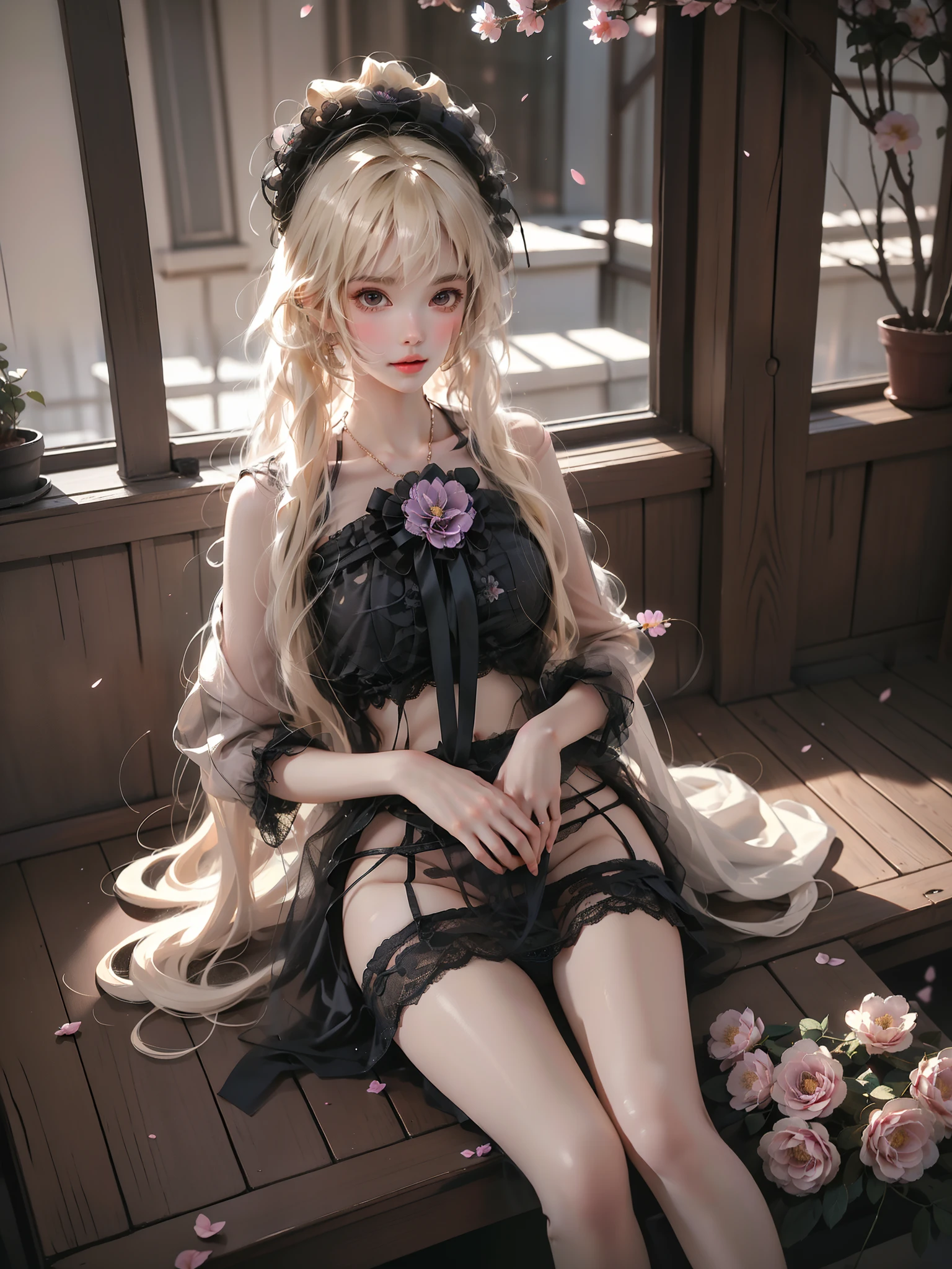 ((Girl lying in swimming pool))、She gently lifted her skirt with one hand,Make gentle and playful gestures,((Lots of flowers瓣)), Lots of flowers,Petals scattered all over the ground,Cherry tree,Petals are flying all over the sky,Beautiful and charming woman, Elegantly, Her plump breasts are fully exposed.,Visible cleavage,The skirt is short,Natural legs,Sexy long legs,正确Natural legs,Smooth skin,Slender and lovely beauty, Eyes sparkling,Her skin is flawless。Her curves are highlighted。Shine in the light,The color is pastel,She lay confidently,One hand on hip,Her posture is both graceful and strong...。She wore elegant high heels,It matches her 裙子 very well.。In the warm golden sun。The atmosphere of the whole photo is peaceful and positive,Emphasis on natural beauty and elegance, Studio Lighting,Vibrant colors, Cute girl, sweet smile, cosmetic,Shy,blush,open mouth,Heavy breathing,moan,超realism,realism,Movie Lighting,Comfort,Sony FE GM,Retina,masterpiece,precise,Anatomically correct,Textured Skin,Super Detail,High Detail,best quality,Colorful