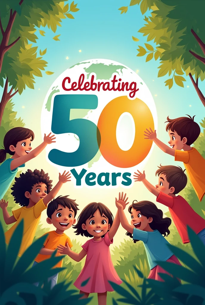 A pic which demonstrate "50 years of celebrating immunization " and include childrens having vaccine joining hands together making globe sign.
There should be clearly mentioned " celebrating 50 year of immunization " add vibrant colour in 50 years
Add touch of blue and white colour with greenery