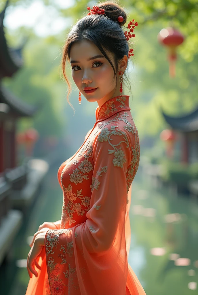 Chinese cheongsam for women,In Hangzhou,Beautiful posture is very beautiful