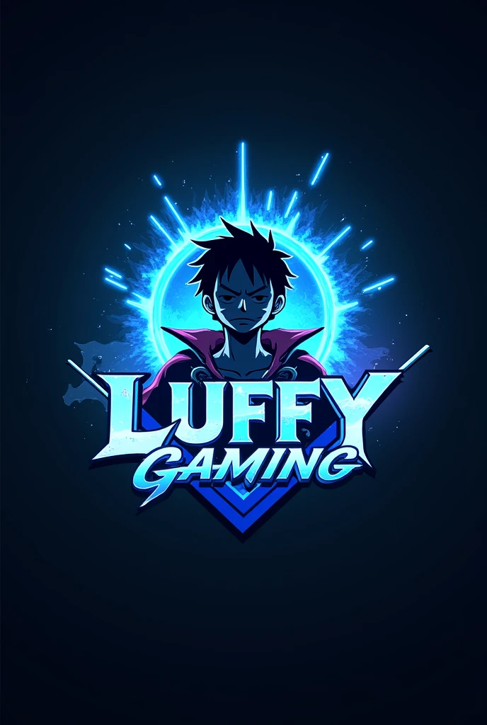 This is a gaming logo that features the name “LUFFY GAMING” in a futuristic font and a neon sky blue color. and Luffy Anime avtar releasing conquror haki , The logo also has a stylized icon and a battleground mobile india theme in the background. The logo is designed to be attractive and eye-catching, and to appeal to gaming enthusiasts and YouTube viewers.