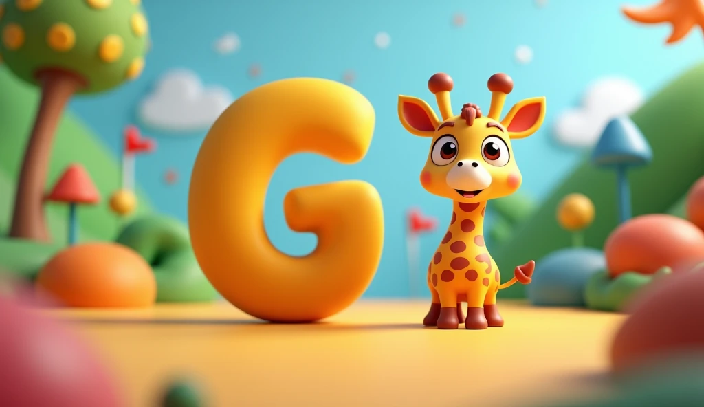 Create an animated image for alphabet G and an talking giraph with animation 3D