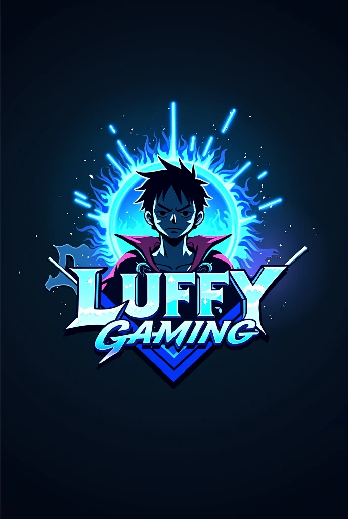 This is a gaming logo that features the name “LUFFY GAMING” in a futuristic font and a neon sky blue color. and Luffy Anime avtar releasing conquror haki , The logo also has a stylized icon and a battleground mobile india theme in the background. The logo is designed to be attractive and eye-catching, and to appeal to gaming enthusiasts and YouTube viewers.