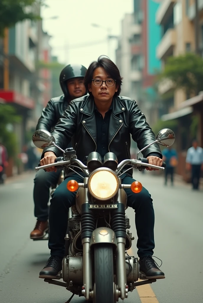 Li Bai rides a motorcycle