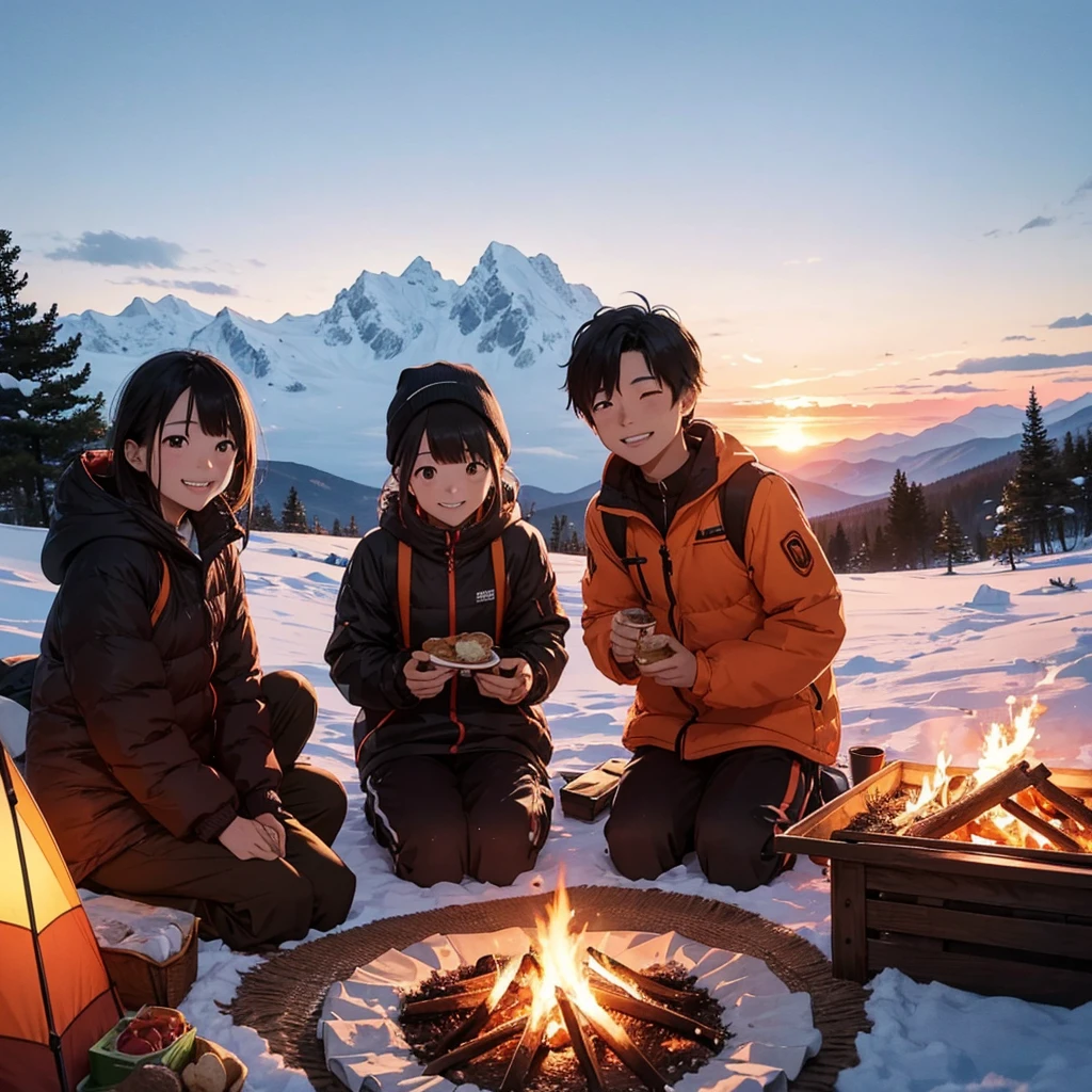 When the two of them arrived at the mountain, Hiro was waiting there with a smile on his face. He had cooked a picnic and prepared the things they had planned to do since they . The three of them sat around the campfire, watched the sunset, and talked about the past days.