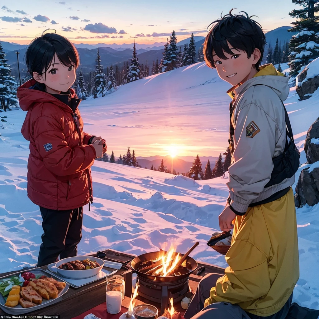 When they arrived at the mountain, Hiro was waiting there with a smile on his face. He had cooked a picnic and prepared the things they had planned to do since they were kids. The three of them sat around the campfire, watched the sunset, and talked about the past days.