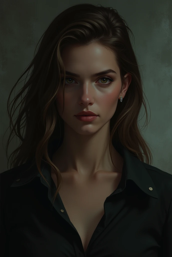 Female, average height, brown hair, mysterious, serious