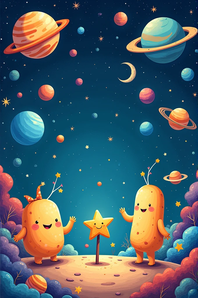 Please create a cartoon image of the universe and its components.