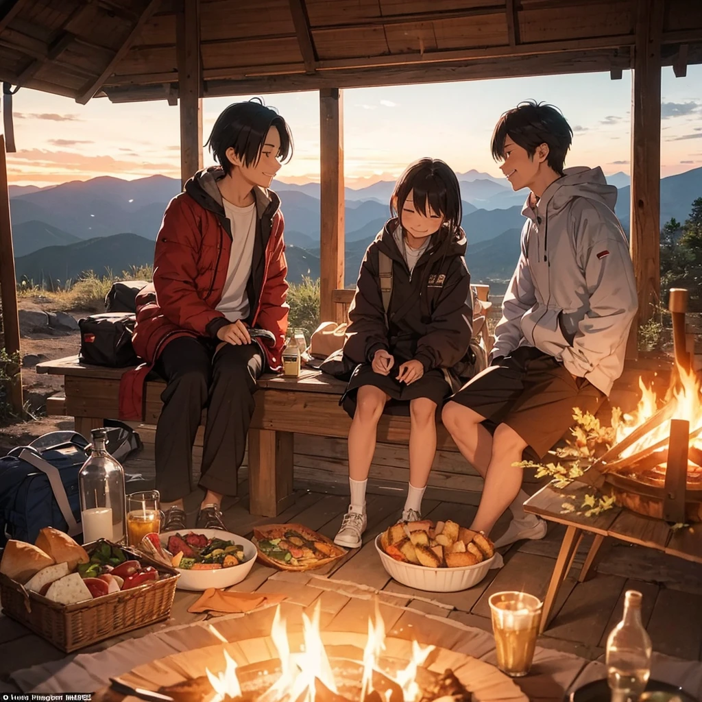 When the two of them arrived at the mountain, Hiro was waiting there with a smile on his face. He had cooked a picnic and prepared the things they had planned to do since they were children. The three of them sat around the campfire, watched the sunset, and talked about the past days.