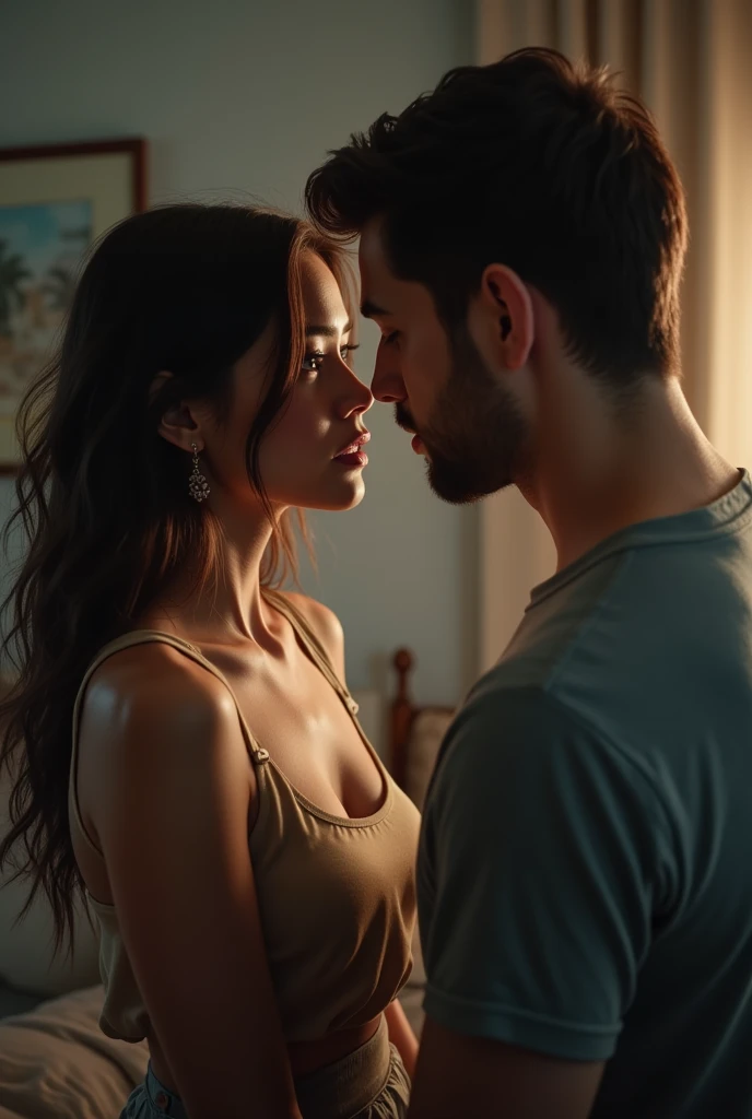 Over-the-shoulder view of a woman talking to a man