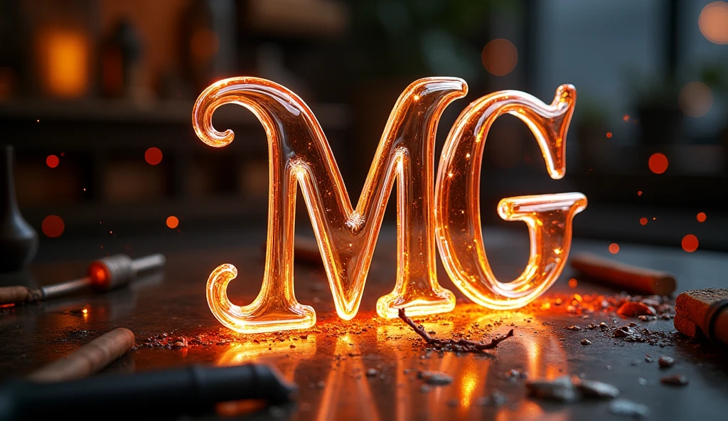 Create an image related to the surname Marleen glassworks where each letter is used and a logo is made with the initials