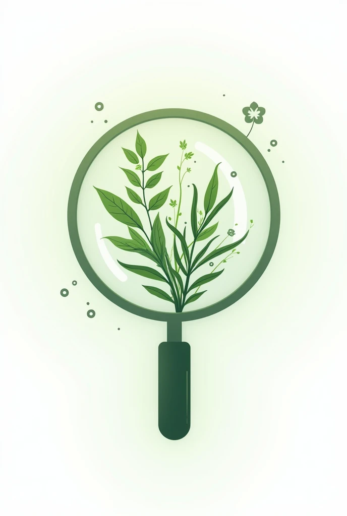 Create a transparent logo featuring a magnifying glass with natural herbs reflected inside the lens.The style should be clean, professional, and easily recognizable, with the theme focused on herbal identification."