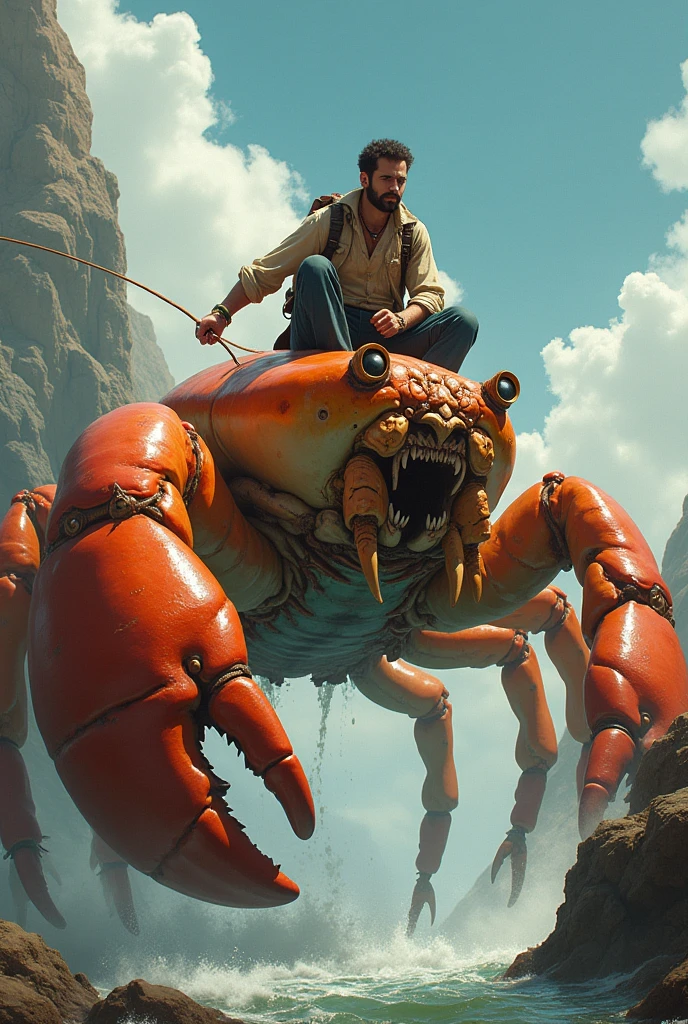 Man on the back of a crab lobster