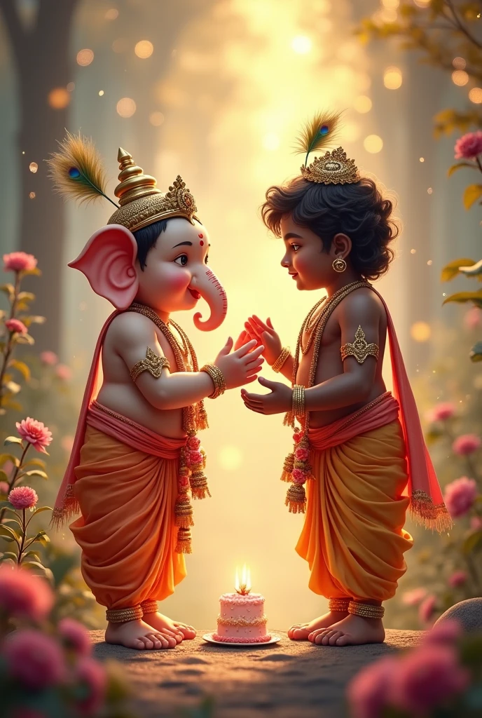 Lord bala ganesh wishing lord little Krishna happy birthday