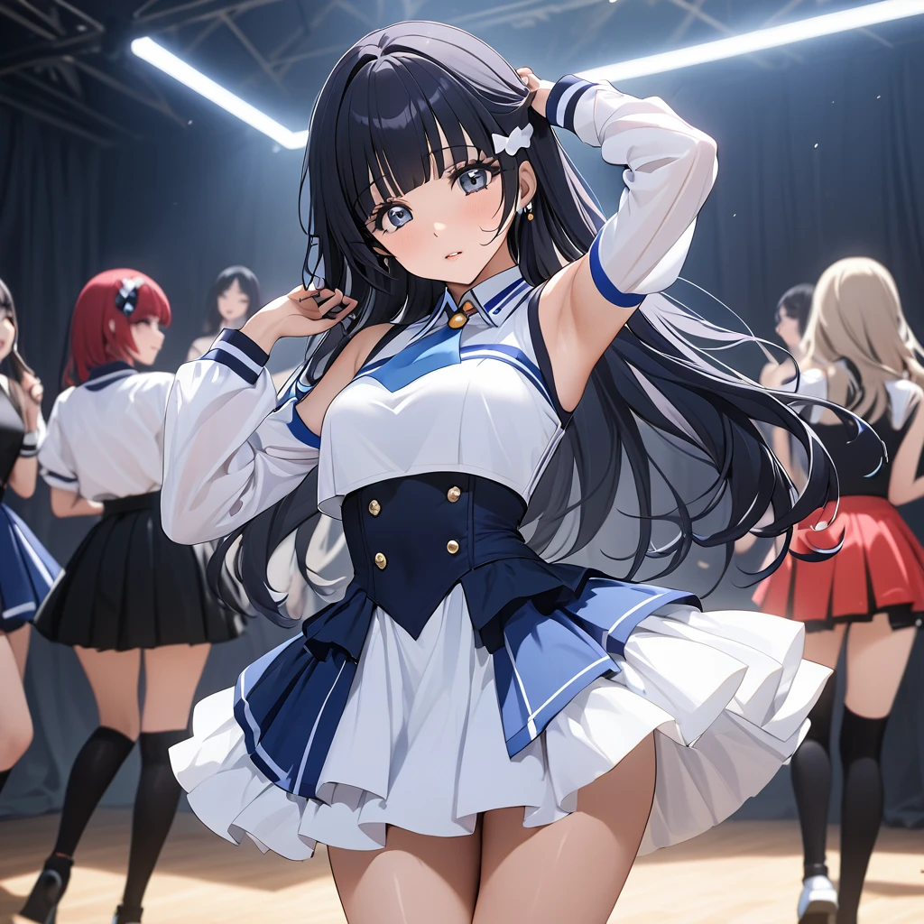 ((Highest quality)), ((masterpiece)), (detailed), (Perfect Face)、The woman is Aoki Reika, has medium-long hair and is a member of a K-POP girl group.、The woman is wearing a K-POP girl group costume and dancing a K-POP dance.
