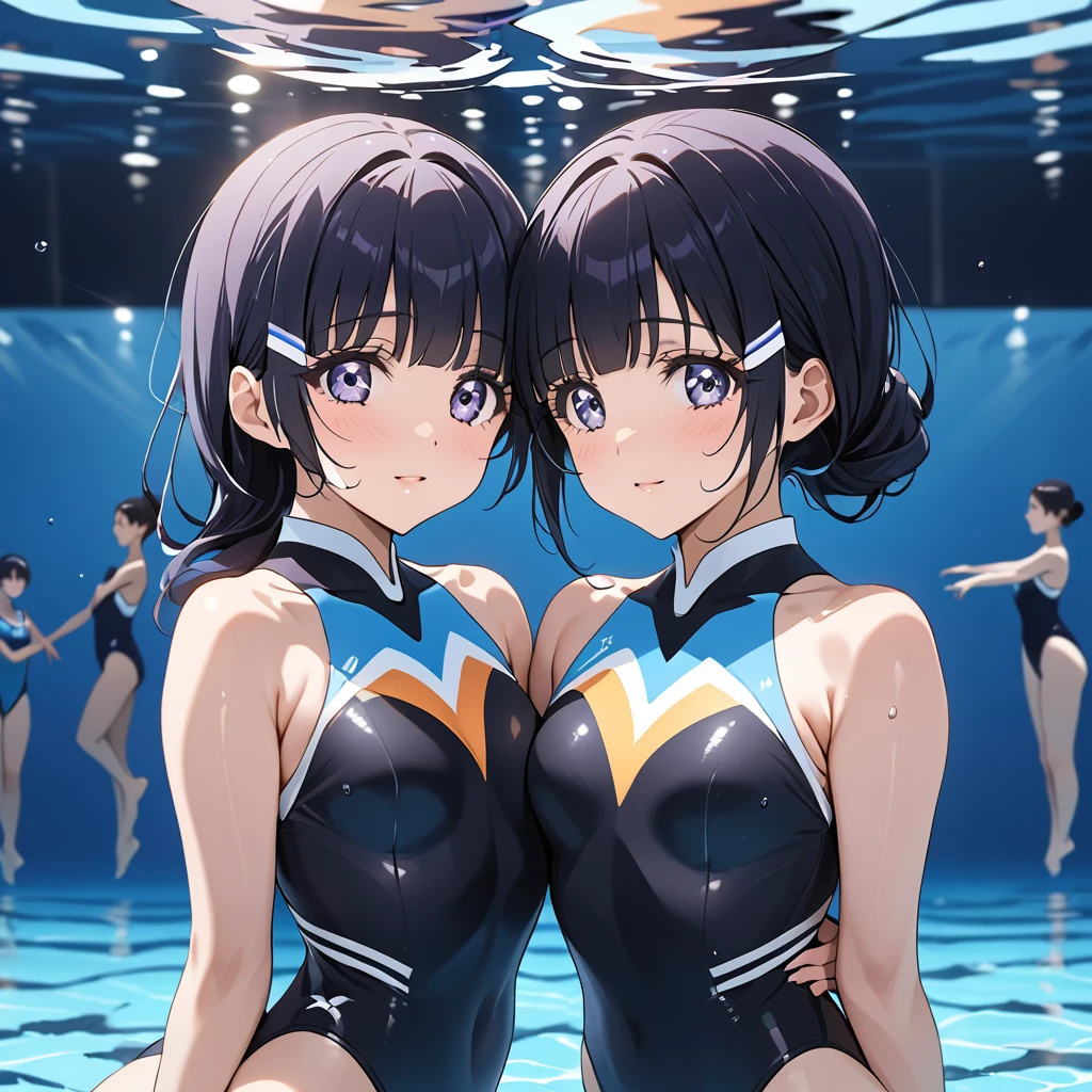 ((Highest quality)), ((masterpiece)), (detailed), （Perfect Face）、The woman is Reika Aoki with semi-long hair、The woman is wearing a synchronized swimming costume and doing synchronized swimming.