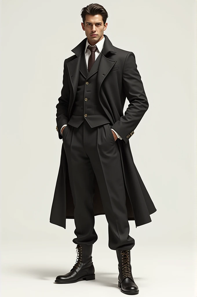 Reference paper:1.8,Superior detail,High quality,Masterpiece,Tall boy,handsome face,coat,Long trousers,martin boots