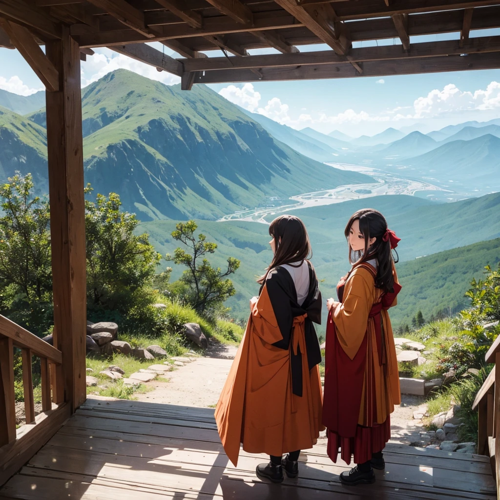 The two of them arrived at the mountain.