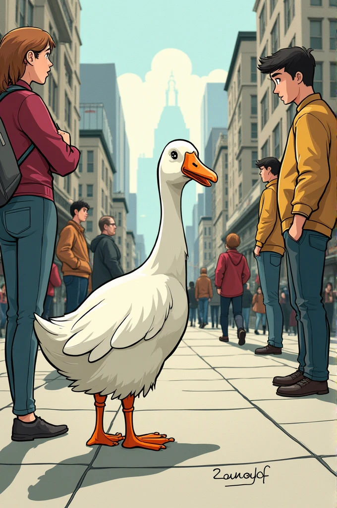 Comic strip about a goose observing humanity