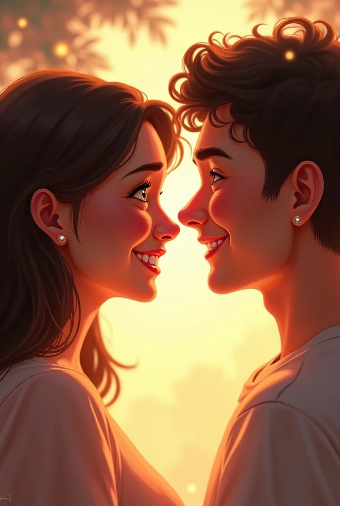 Create an image
Smiling couple digital art illustration
She smiled, her eyes glistening with tears of joy, and whispered back, ‘And I’ll love you forever