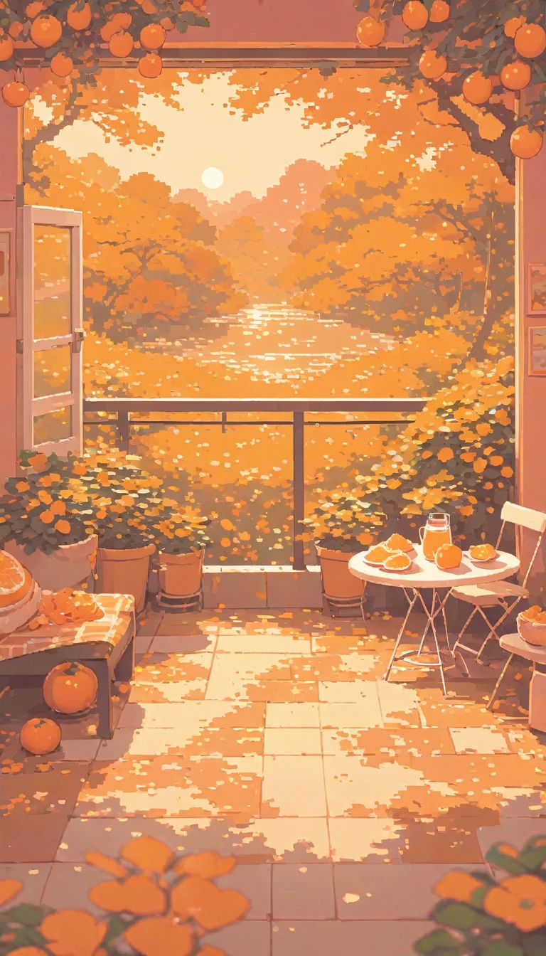 lofi pixel, No people ,Cozy,Orange Pink color tone ,foods