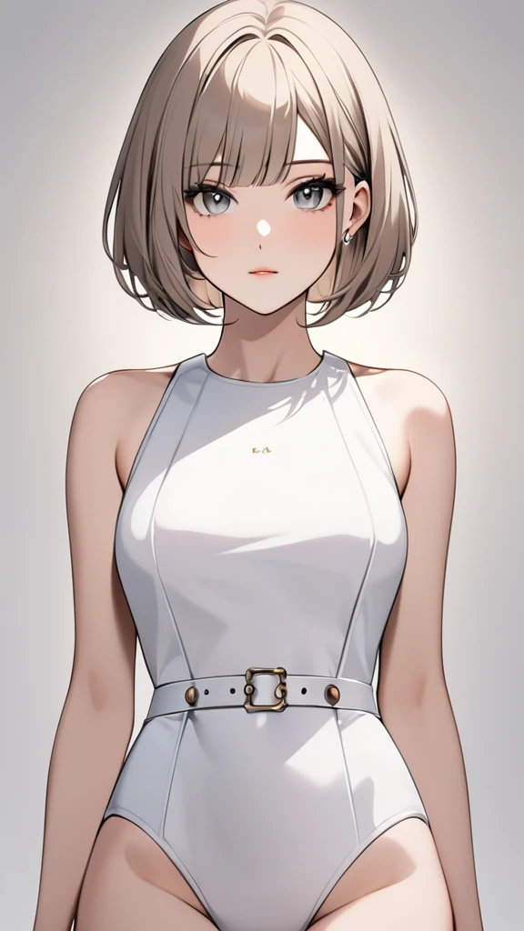 Highest quality masterpiece High resolution masterpiece Brown white Bob Grey Eyes blunt cut Front View Front hair