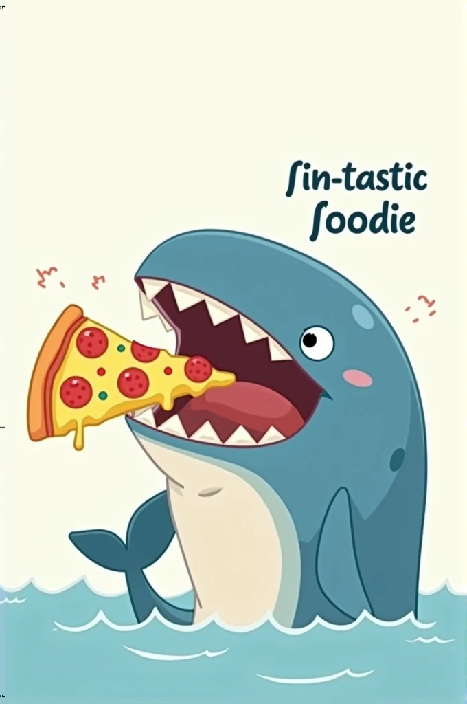 A playful illustration of a whale eating pizza, with the phrase 'Fin-tastic Foodie'.