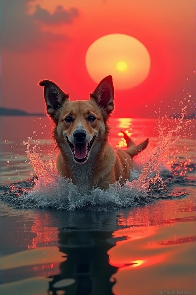 Dog ni watar and red sun