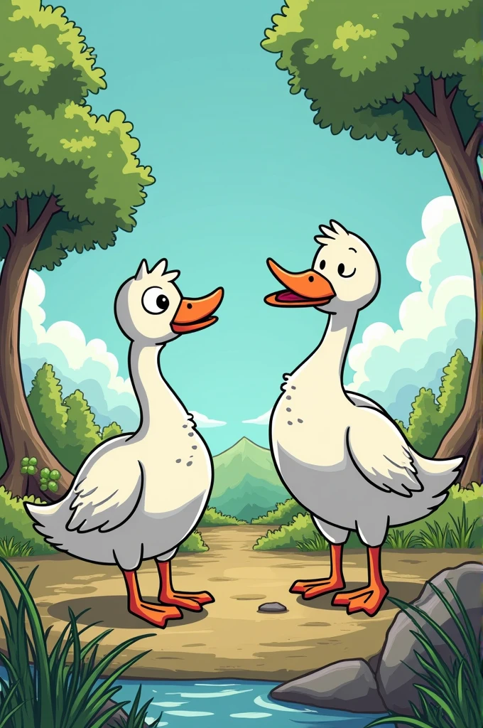 Comic strip Goose watching a fight between humans