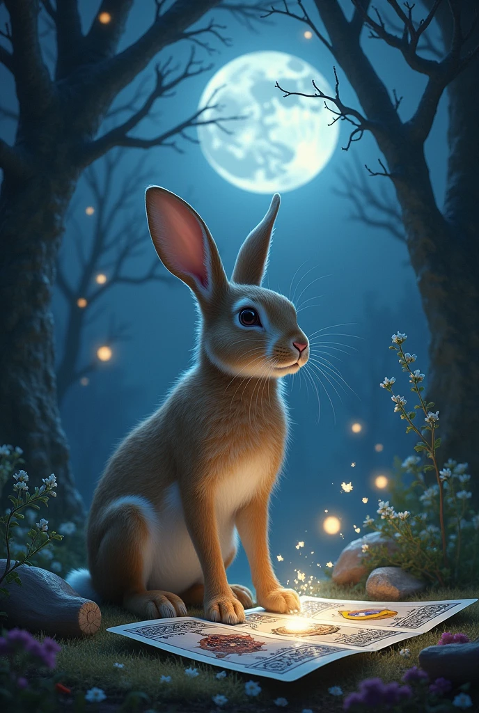 Tarot Cards、rabbit、moon、Mysterious worldview、Cards dancing