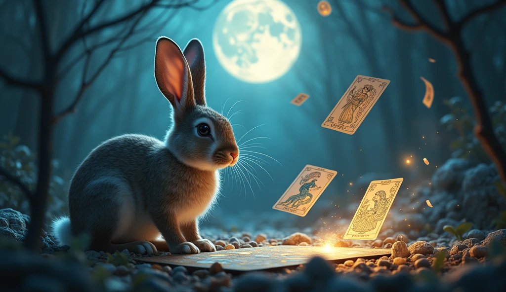 Tarot Cards、rabbit、moon、Mysterious worldview、Cards dancing